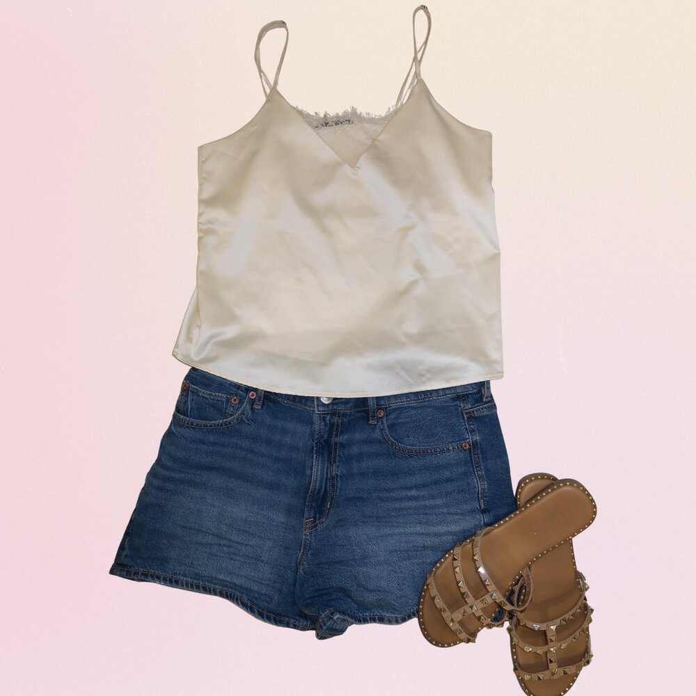 ZARA Satin Lace-Front Tank – White/Cream (S)
